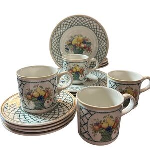 Rare 1973 Villeroy & Boch Basket Pattern French Panier Plates Mugs Saucers Set